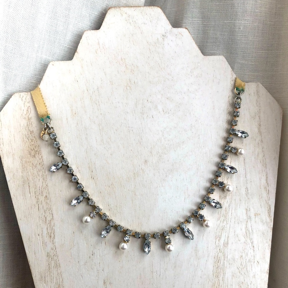 J CREW Crystal Necklace with Adjustable Ribbon Tie